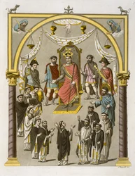 Karel II (823-77) de Kale, naar een manuscript in de Colberg Bibliotheek, plaat 7 uit Le Costume Ancien et Moderne, door Jules Ferrario, gepubliceerd ca. 1820s-30s